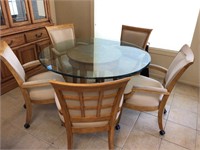 Round Glass Table, 5 Armed MCM Chairs