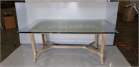 Bamboo Bohemian Style Glass Top Table. 72x42.