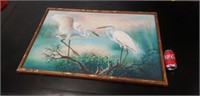 Framed Signed Painting Crane Wall Art