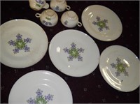 Flower Dishes - 5 plates, 3 cups, 1 creamer