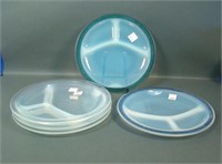 Five  Fry Opalescent Divided Plates.
