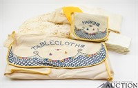 Misc. Vintage Linens, Crochet Table Cloth, Napkins