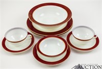 Vintage Mid Century MCM Pyrex Maroon Gold Dishes
