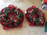 (2) Nice Wreathes / Cases & (2) Candle Sticks