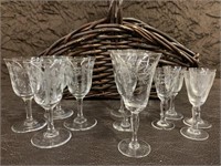 Basket of Etched Cocktail Glasses