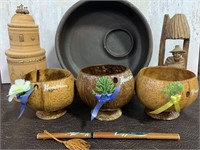 Coconut Cups, Letter Opener & Wood Carved Art