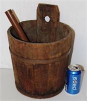 Vintage Wooden Sap Bucket w Wood Mallet Nice