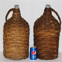 2 Vintage Wicker Carboy/Demijohn Bottle 20" Tall