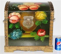 Dome Top Wood Chest w Hand Painted Flowers
