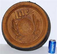 Vintage Lite Beer Faux Keg Wood Barrel Top Sign
