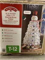 6.5’ Pre-Lit Snowman Flocked Tree NIB