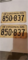 Pair of Virginia 1965 licenses plates
