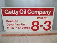 Getty Oil Co. Vintage Porcelain Metal Well ID Sign