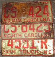 3 1970s NC Farm License Plate Tags