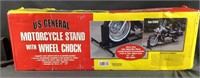 New in box motorcycle stand with wheel chock