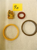 (2) Bakelite Bracelets, Pin, Snow White Pencil