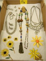 Sunflower Jewelry, Rhinestones, Vintage