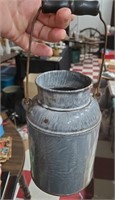 Old primitive gray graniteware farm cream pail