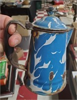 Primitive graniteware blue swirl coffeepot teapot