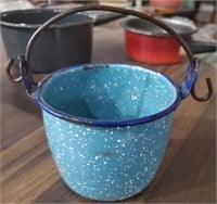 Antique blue speckled graniteware berry pail