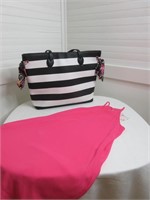Black & White Tote with Hot Pink Sleeveless Dress