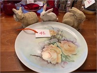 1969 HAND PAINTED PLATE AND BUNNIES