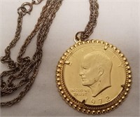 1972 Silver Dollar Guilded & Mounted In Necklace