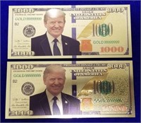 (2) Donald J Trump 1000 Certificates Novelty Money