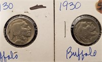 (2) 1930 Buffalo Nickels