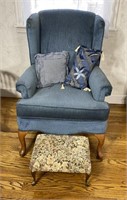 Blue Wing Chair And Ottoman