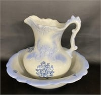 Blue Floral Pitcher and Basin