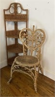 Wicker Corner Shelf and Chair