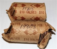 2 Rolls of 1980's US Kennedy Half Dollars