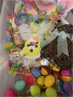 Plastic Tote of Easter Decor