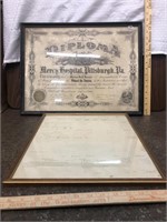 (2) Vintage Framed Documents (diploma, etc...)