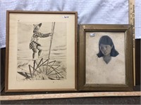 (2) Pieces Art incl Signed Asian Drawing, etc...