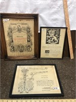 (3) Vintage Framed Items (certificates, etc...)