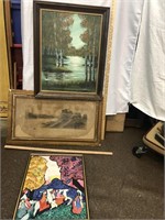 3 pieces Art Work incl Antq Etching, etc...
