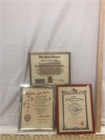 3 Framed Certificates and Diplomas