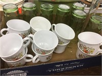 7 green glasses and 12 coffee cups