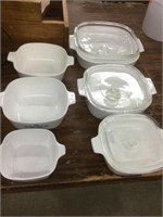 3 lidded Corning Ware dishes and 3  small Corning