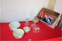 HALL BOWLS, OIL LAMP, ETC.