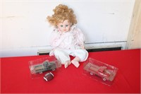 BOX OF MISC. DOLL, TOY TRUCKS