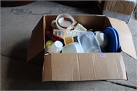 BOX OF PLASTIC CONTAINERS, ETC.