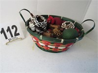 Basket with Pine Cones & Red Bird (R1)