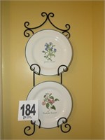 28" Tall Metal Plate Rack with (2) Floral Themed