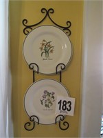 28" Tall Metal Plate Rack with (2) Floral Themed