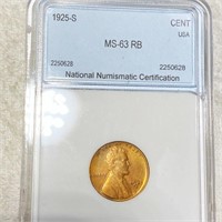1925-S Lincoln Wheat Penny NNC - MS 63 RB