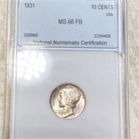 1931 Mercury Silver Dime NNC - MS 66 FB