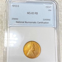 1912-S Lincoln Wheat Penny NNC - MS 65 RB
